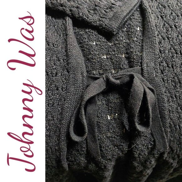 NWT JOHNNY WAS SELAH OPEN KNIT TIE FRONT DUSTER SWEATER BLACK, SMALL - Picture 7 of 10